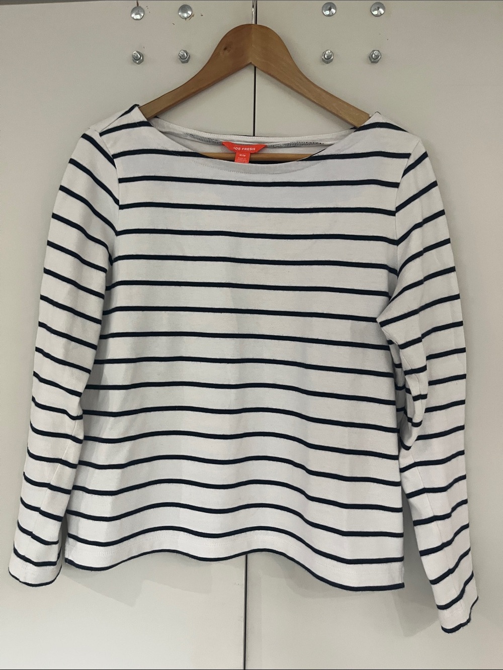 Joe Fresh White Long-Sleeve Striped Boatneck Top - Navy Stripes